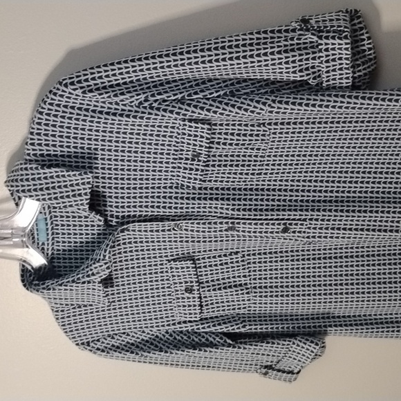 J. McLaughlin Luxury Blue and White Midi Shirt Dress Preppy Minimalist - Picture 9 of 16